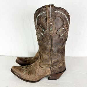 Tony Lama Women's Vaquero Rancho Inlay Snip Toe Western Boot Size 6.5 Chocolate